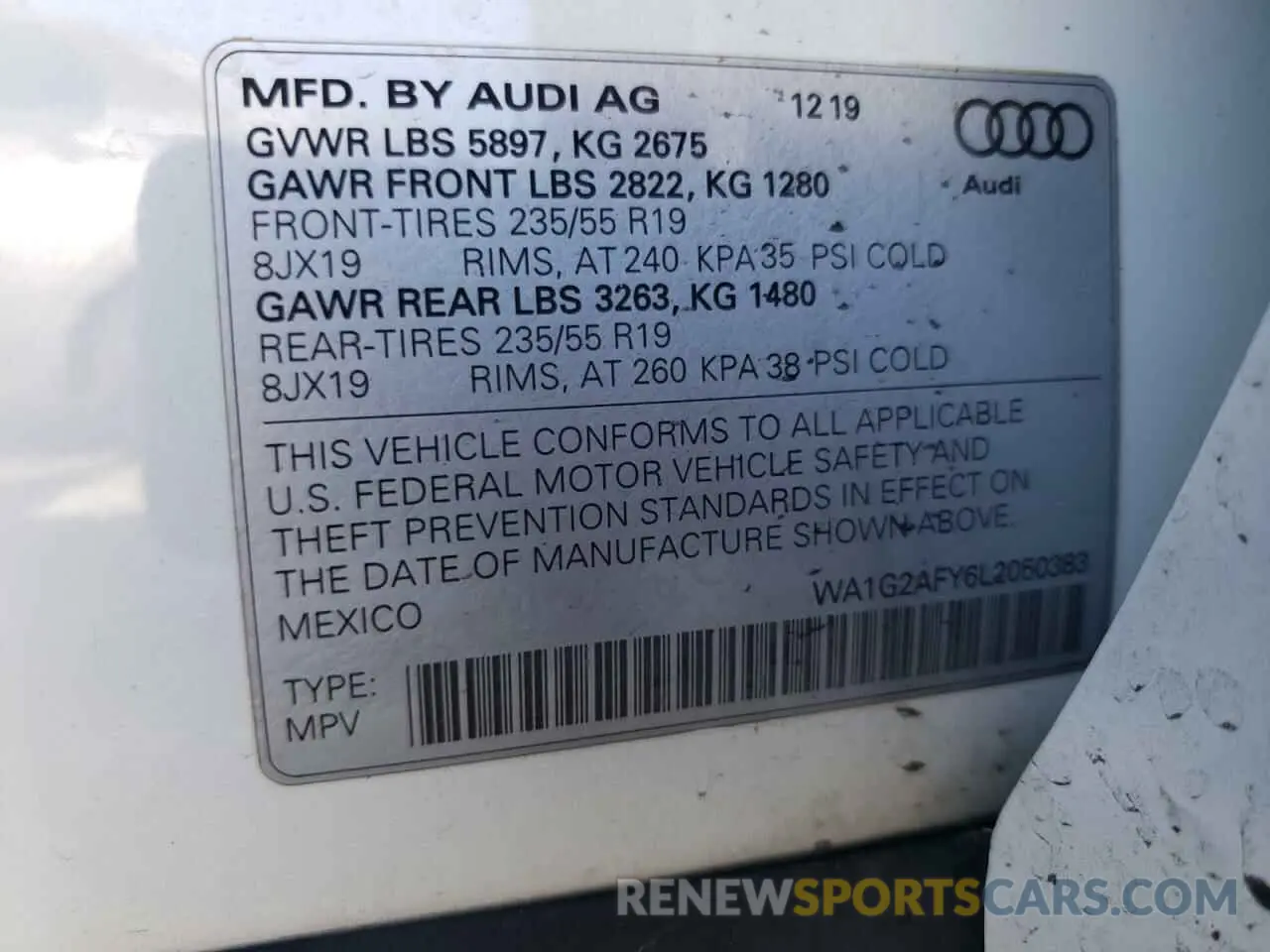 13 Photograph of a damaged car WA1G2AFY6L2050383 AUDI Q5 2020