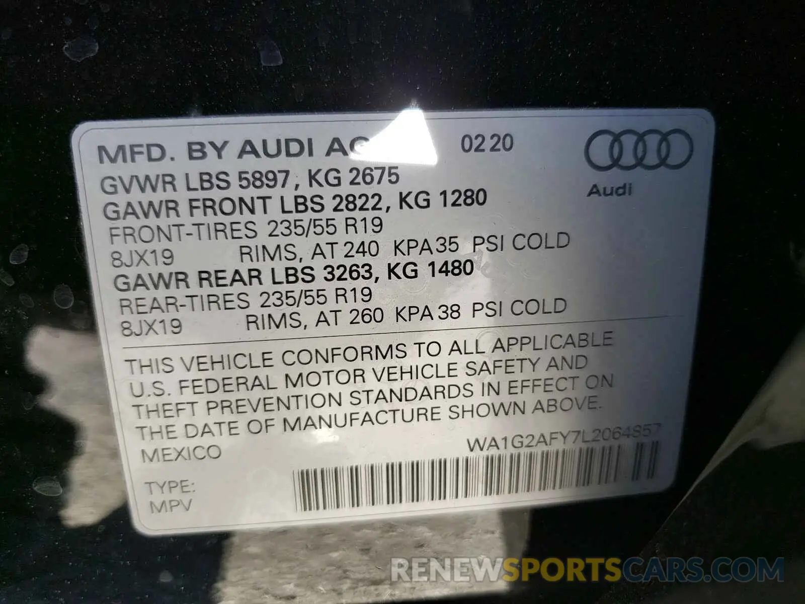 10 Photograph of a damaged car WA1G2AFY7L2064857 AUDI Q5 2020