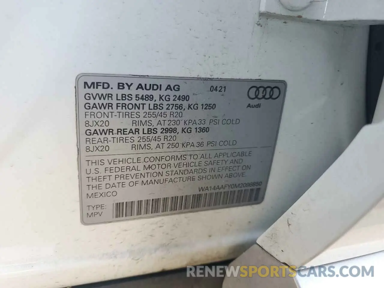 14 Photograph of a damaged car WA14AAFY0M2096850 AUDI Q5 2021