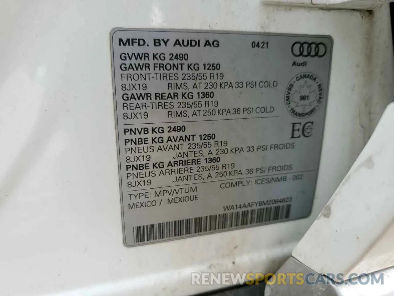 14 Photograph of a damaged car WA14AAFY6M2084623 AUDI Q5 2021