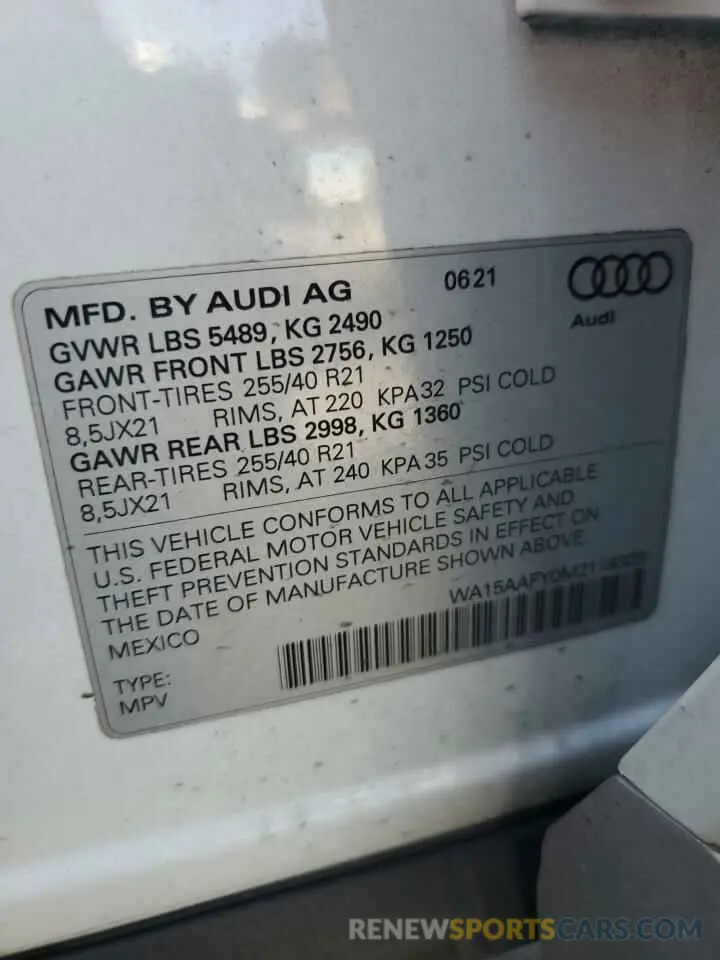 13 Photograph of a damaged car WA15AAFY0M2118303 AUDI Q5 2021