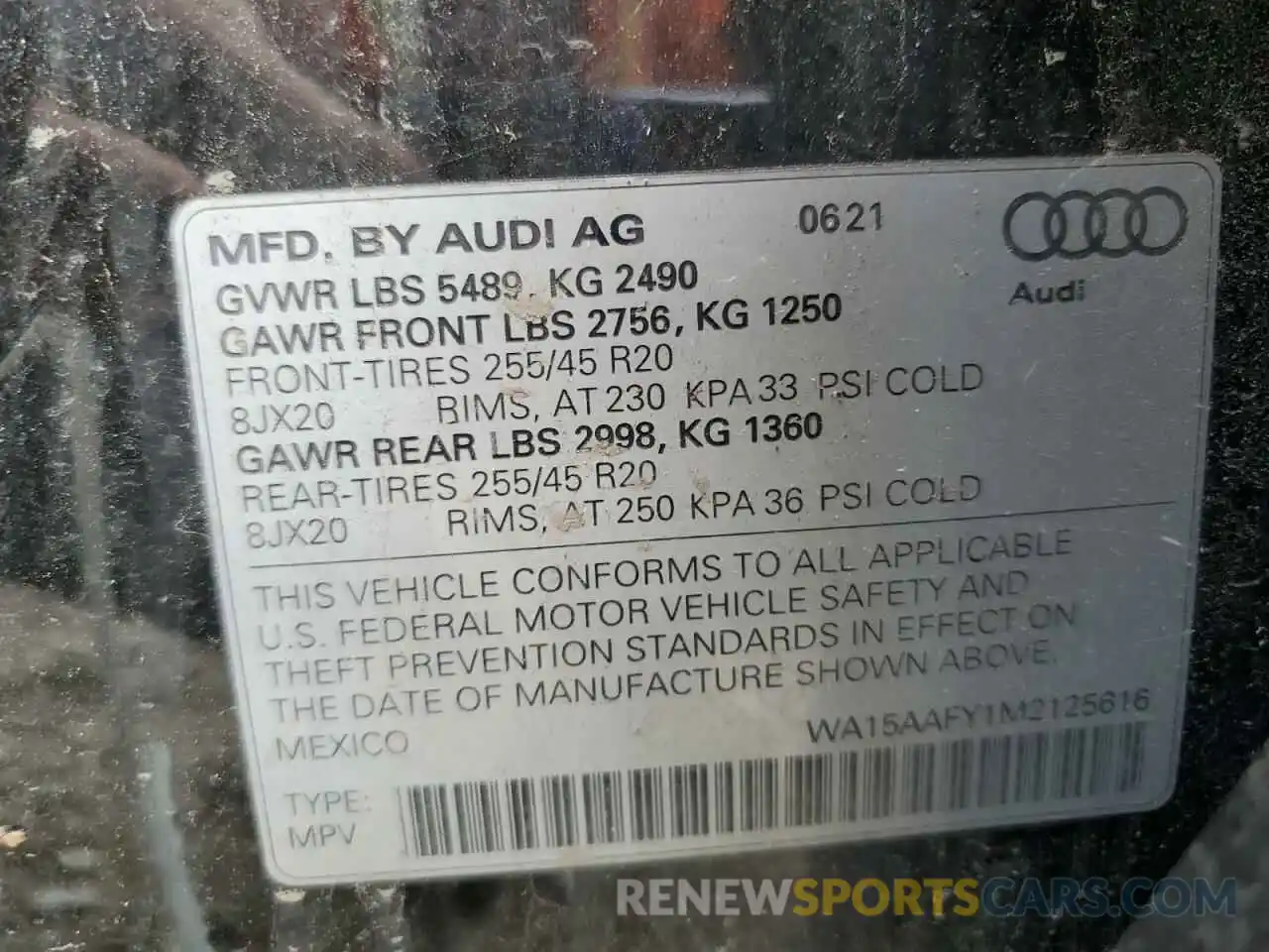 10 Photograph of a damaged car WA15AAFY1M2125616 AUDI Q5 2021