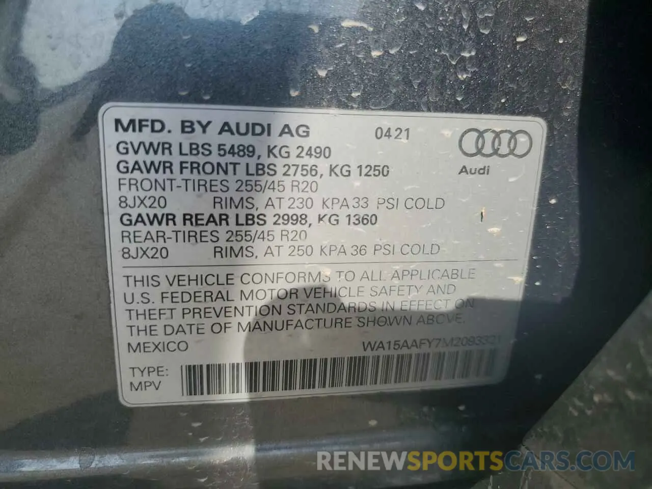 13 Photograph of a damaged car WA15AAFY7M2093321 AUDI Q5 2021