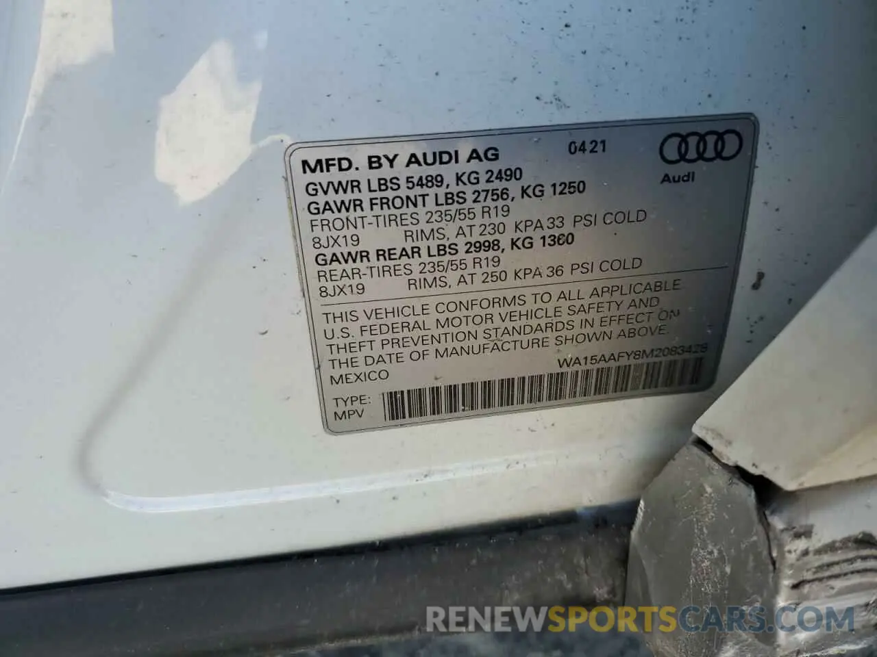 13 Photograph of a damaged car WA15AAFY8M2083428 AUDI Q5 2021
