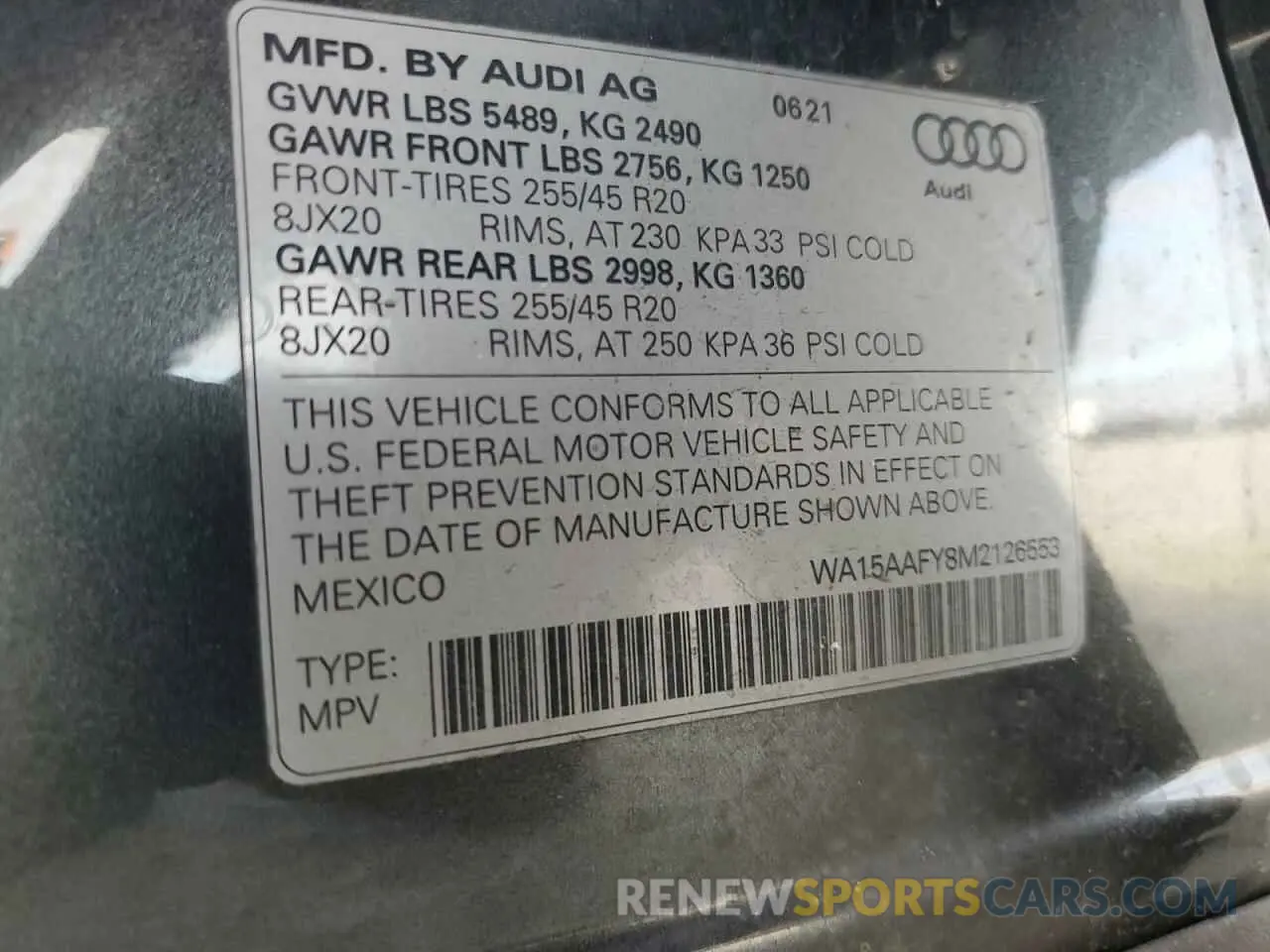 13 Photograph of a damaged car WA15AAFY8M2126553 AUDI Q5 2021