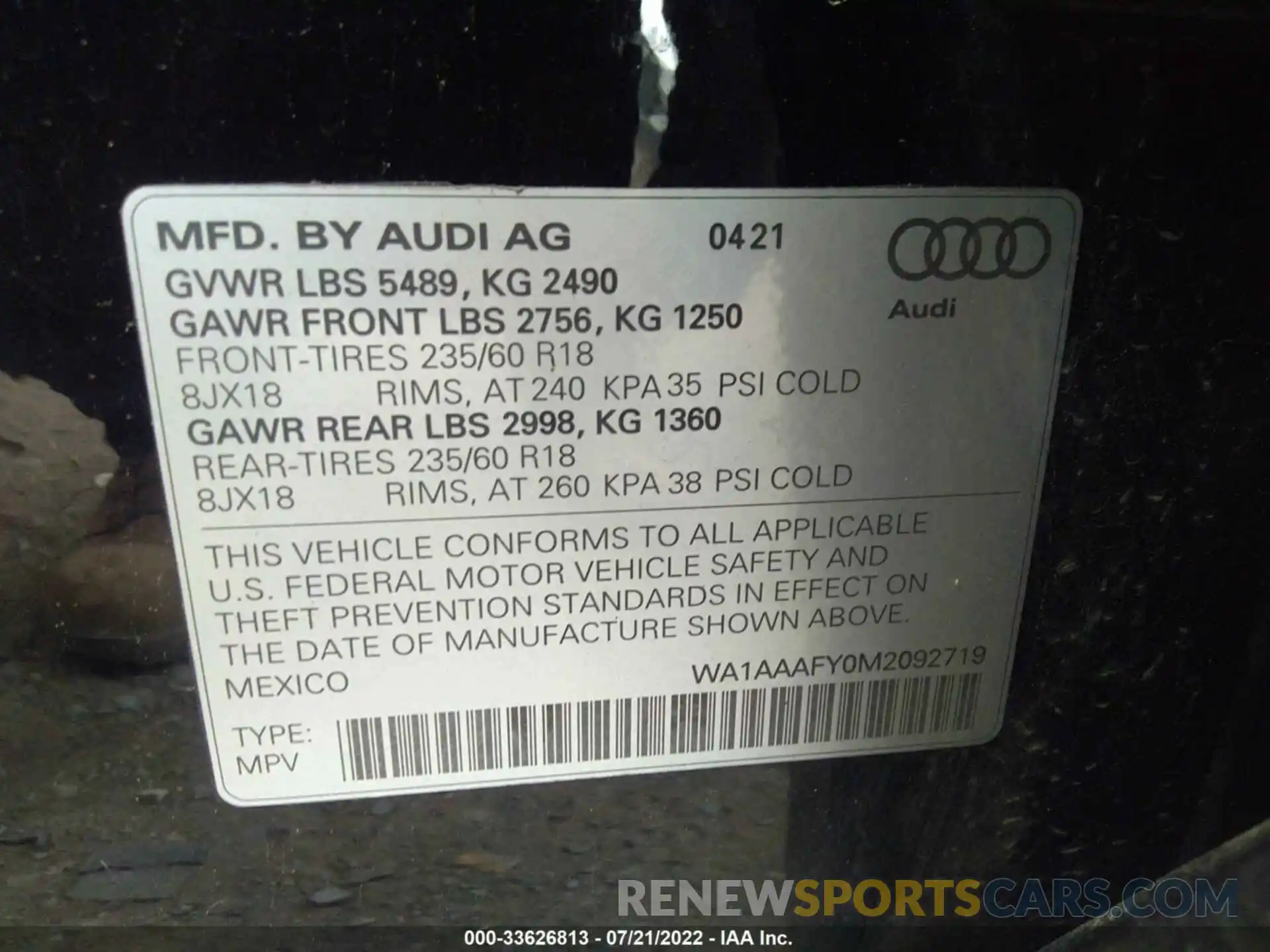 9 Photograph of a damaged car WA1AAAFY0M2092719 AUDI Q5 2021