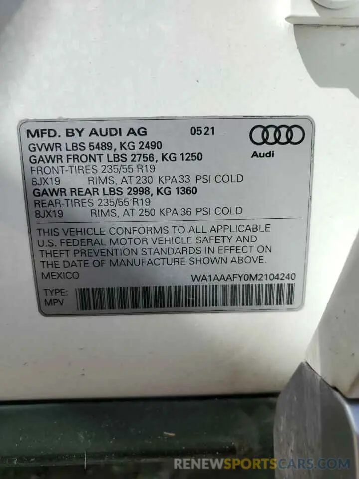 14 Photograph of a damaged car WA1AAAFY0M2104240 AUDI Q5 2021