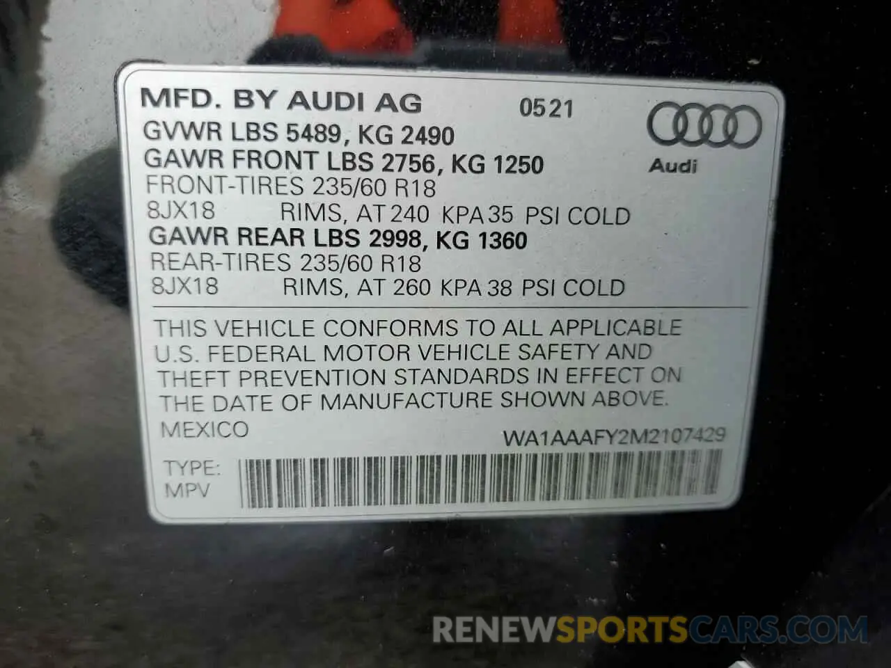 13 Photograph of a damaged car WA1AAAFY2M2107429 AUDI Q5 2021