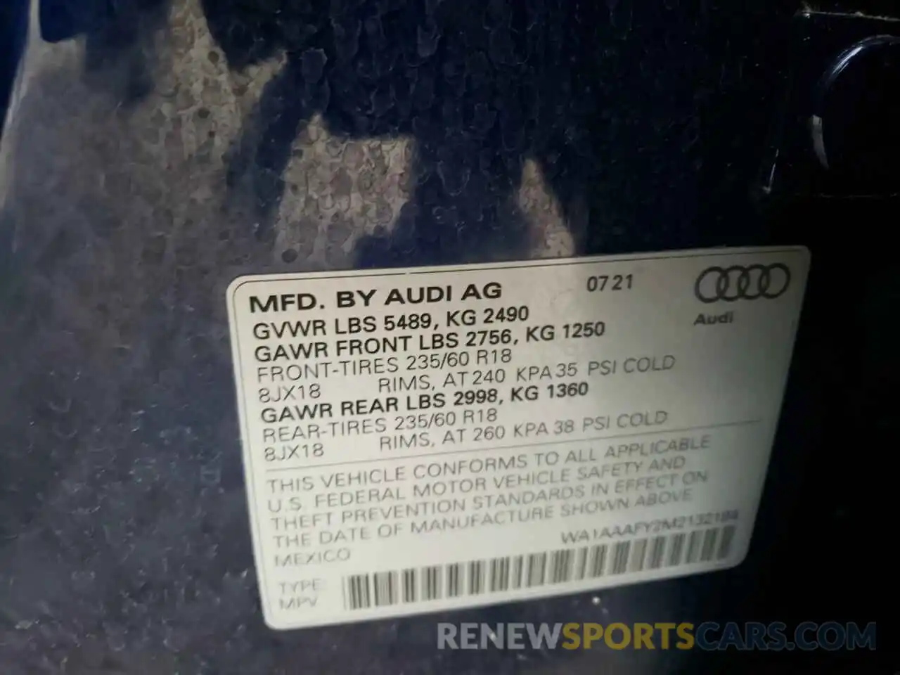 10 Photograph of a damaged car WA1AAAFY2M2132184 AUDI Q5 2021