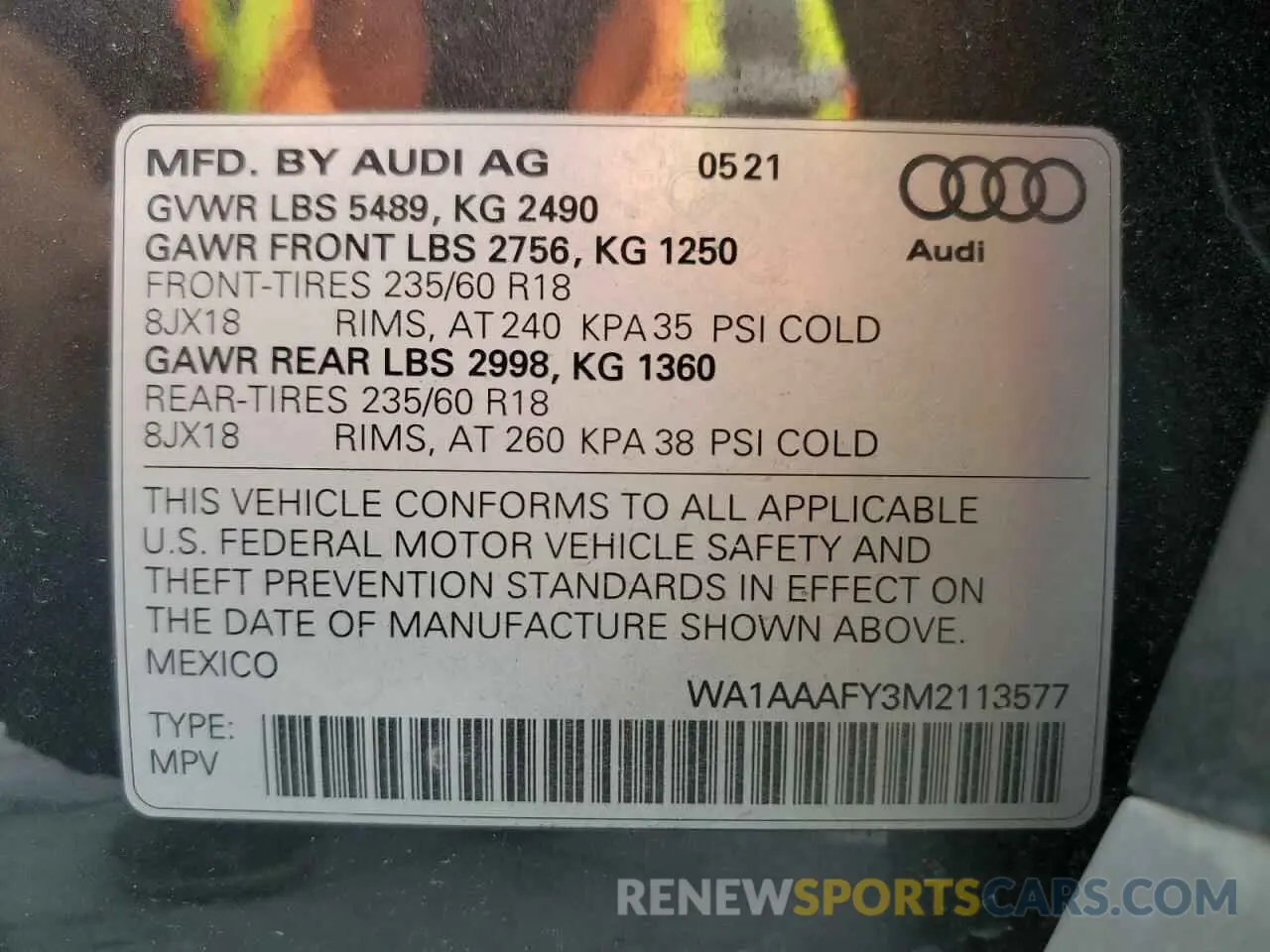 13 Photograph of a damaged car WA1AAAFY3M2113577 AUDI Q5 2021