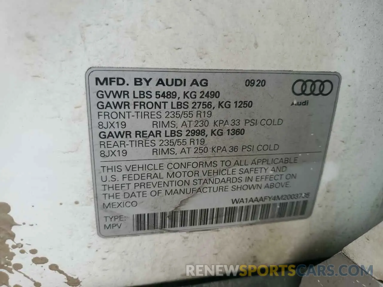 14 Photograph of a damaged car WA1AAAFY4M2003735 AUDI Q5 2021