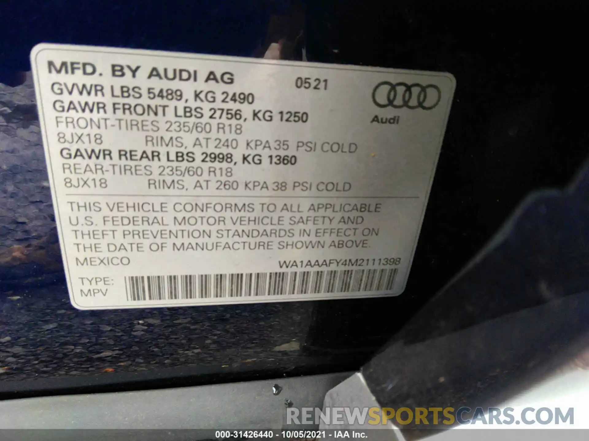 9 Photograph of a damaged car WA1AAAFY4M2111398 AUDI Q5 2021