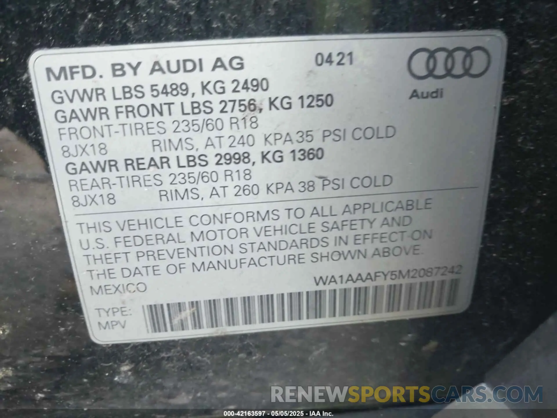 9 Photograph of a damaged car WA1AAAFY5M2087242 AUDI Q5 2021