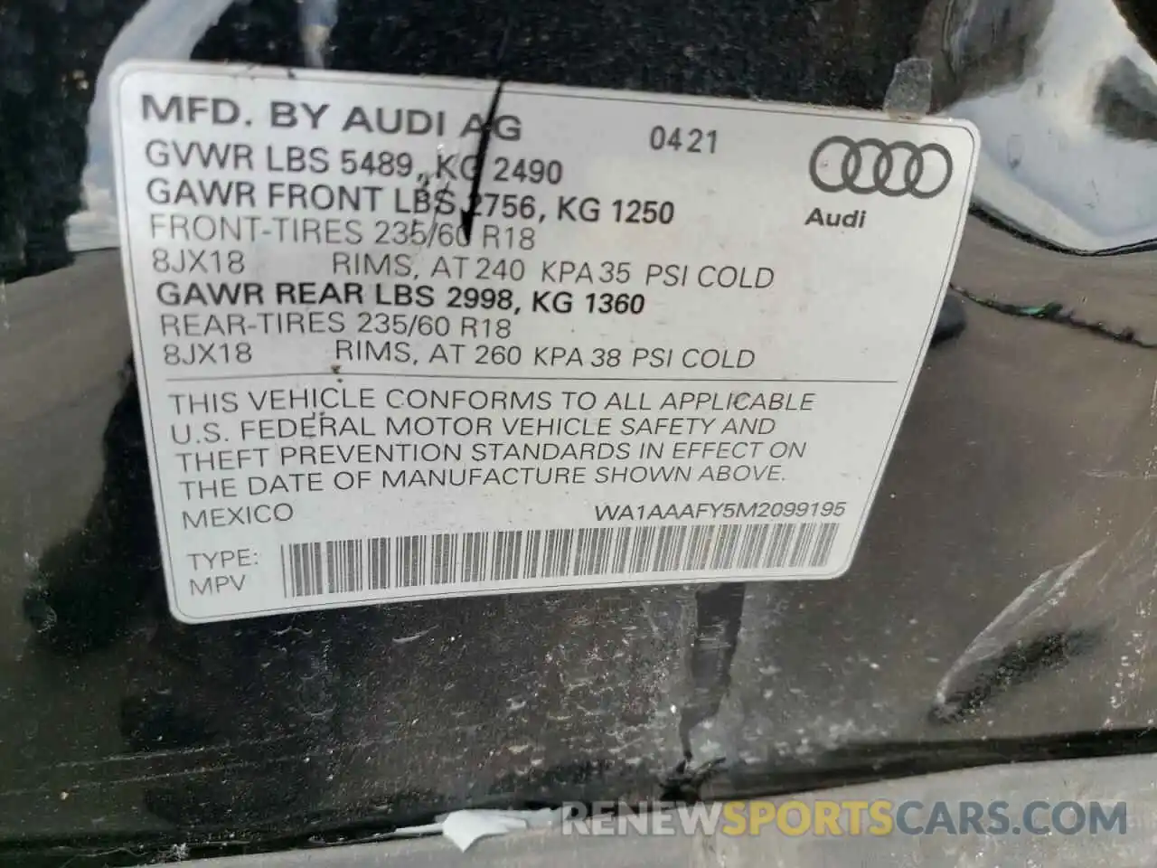 10 Photograph of a damaged car WA1AAAFY5M2099195 AUDI Q5 2021