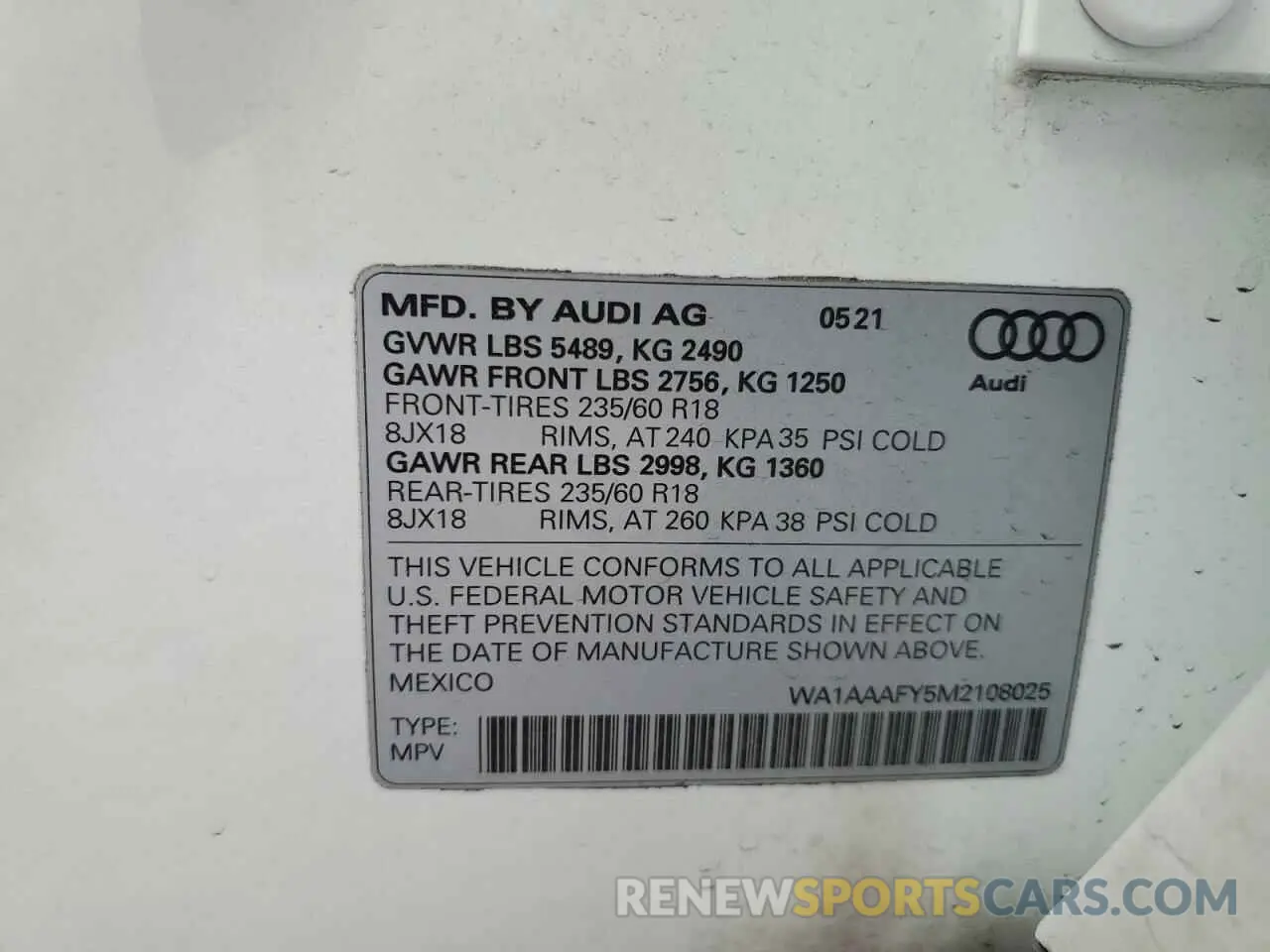 16 Photograph of a damaged car WA1AAAFY5M2108025 AUDI Q5 2021