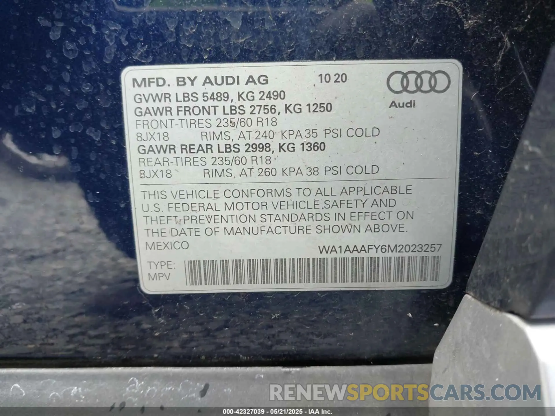 9 Photograph of a damaged car WA1AAAFY6M2023257 AUDI Q5 2021