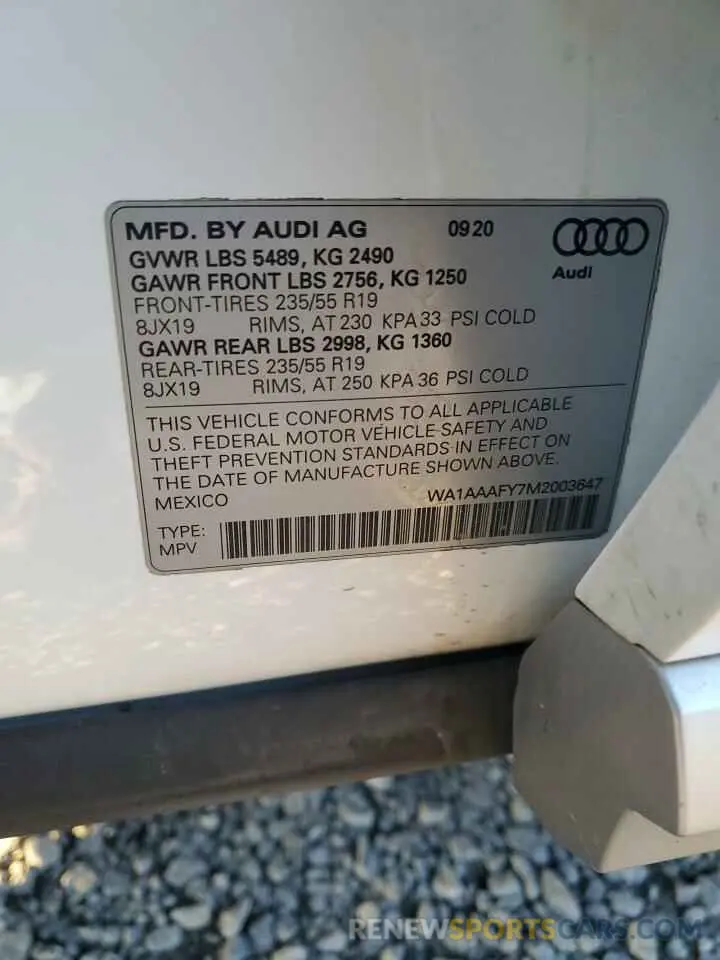 13 Photograph of a damaged car WA1AAAFY7M2003647 AUDI Q5 2021