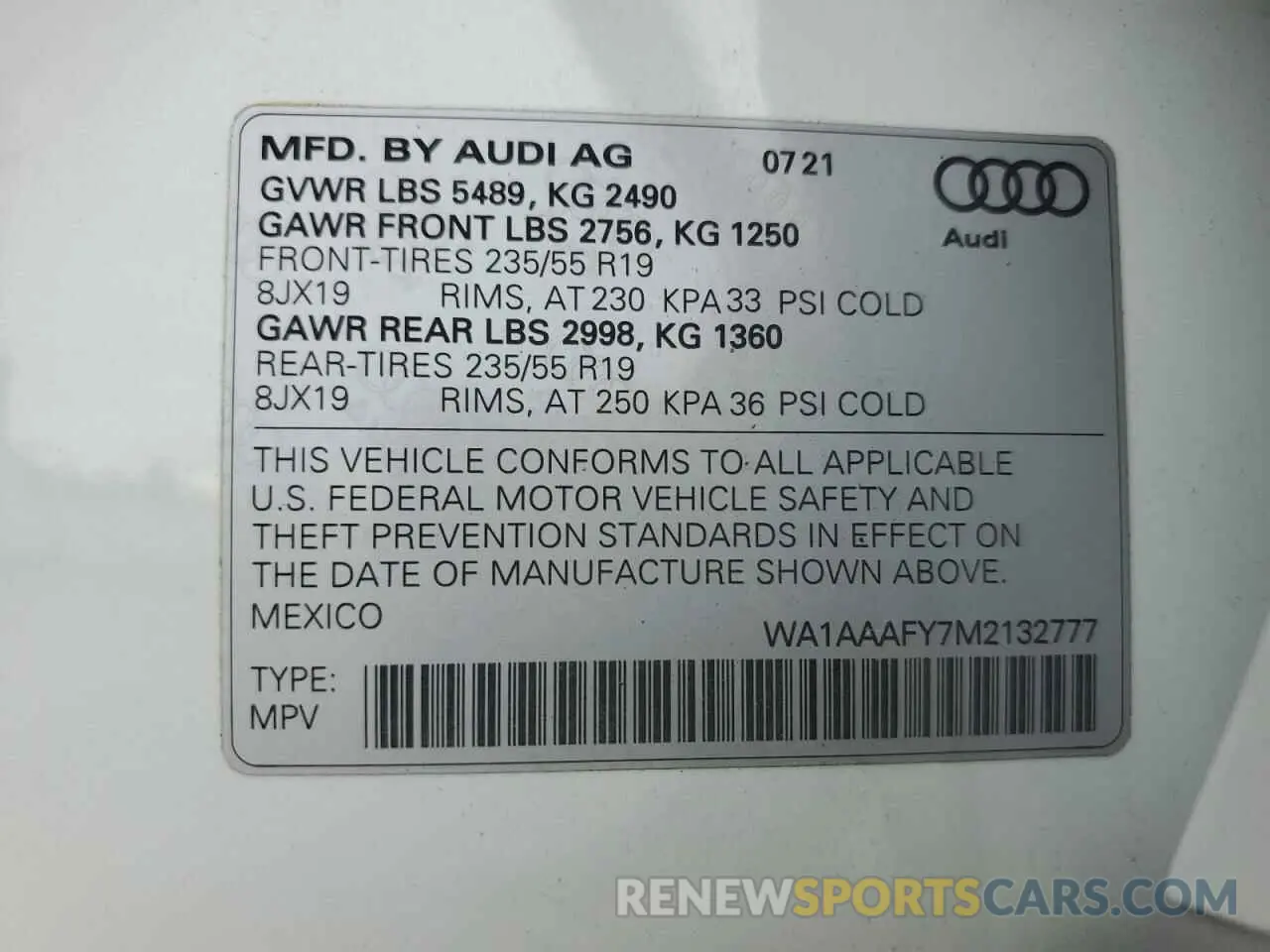 14 Photograph of a damaged car WA1AAAFY7M2132777 AUDI Q5 2021