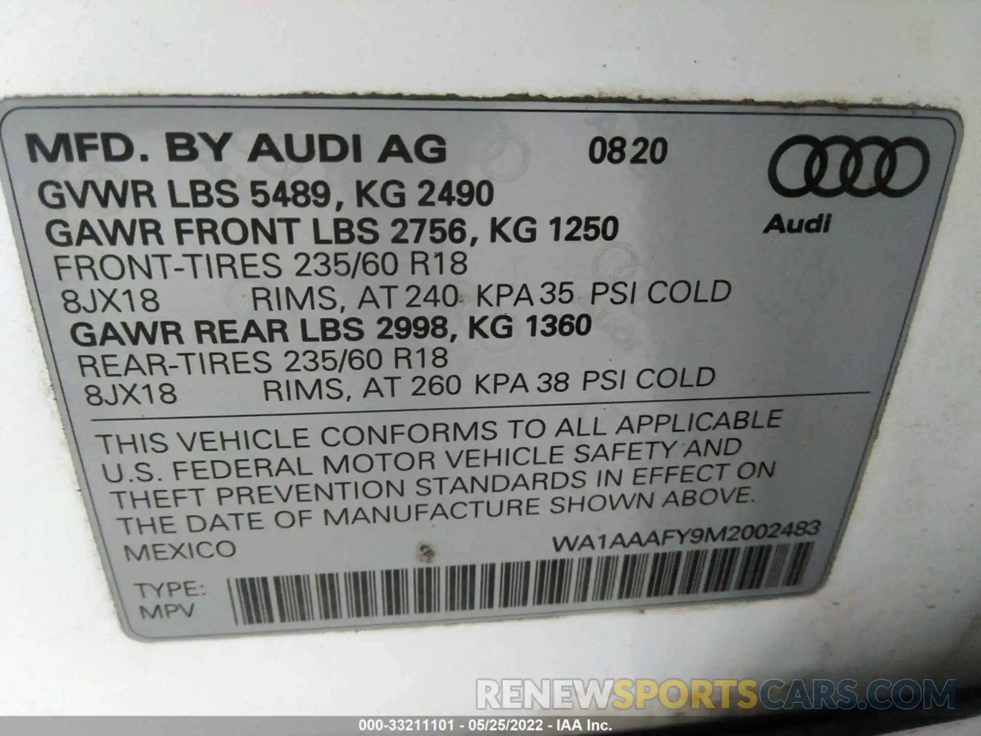 9 Photograph of a damaged car WA1AAAFY9M2002483 AUDI Q5 2021