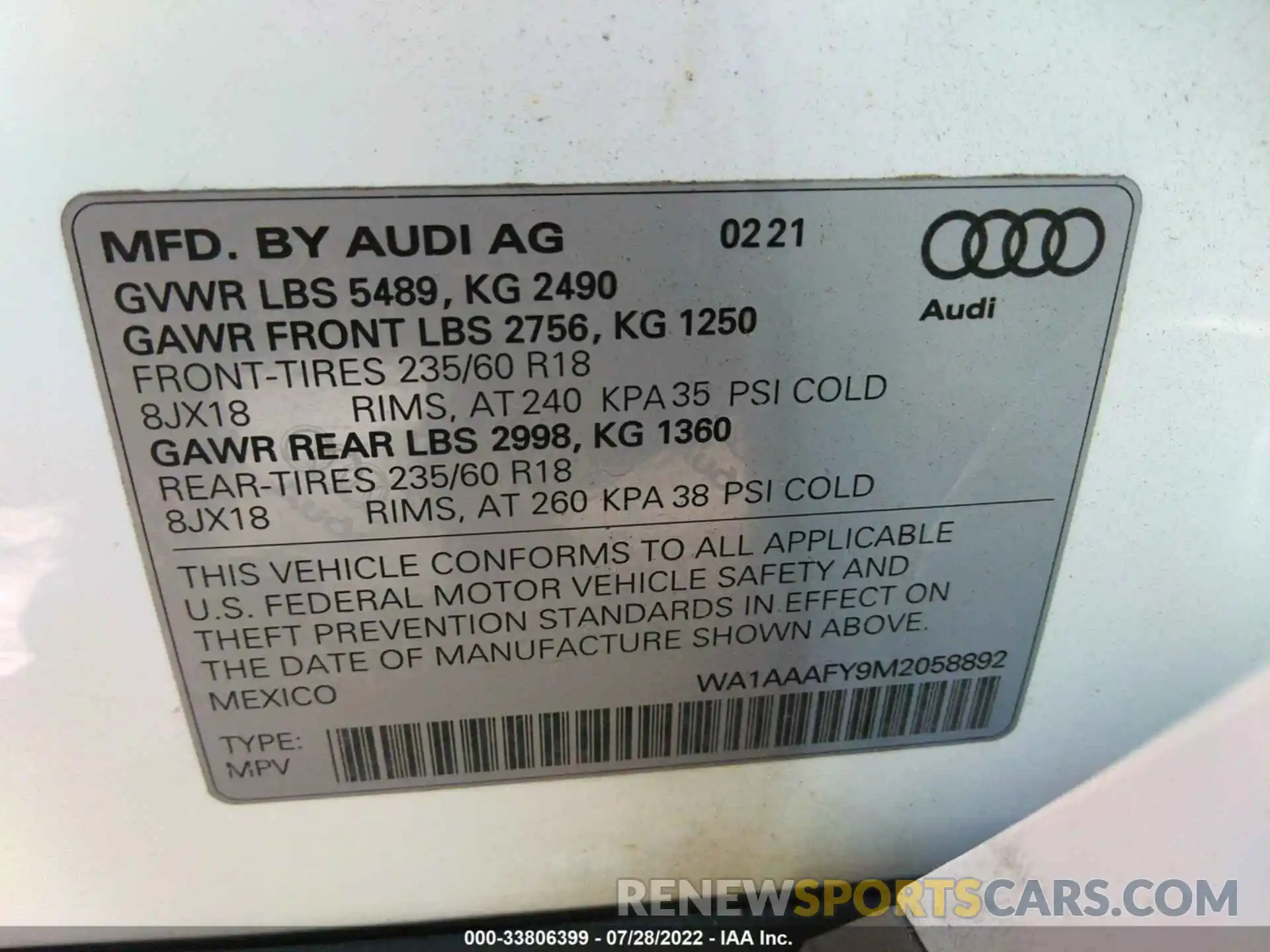 9 Photograph of a damaged car WA1AAAFY9M2058892 AUDI Q5 2021