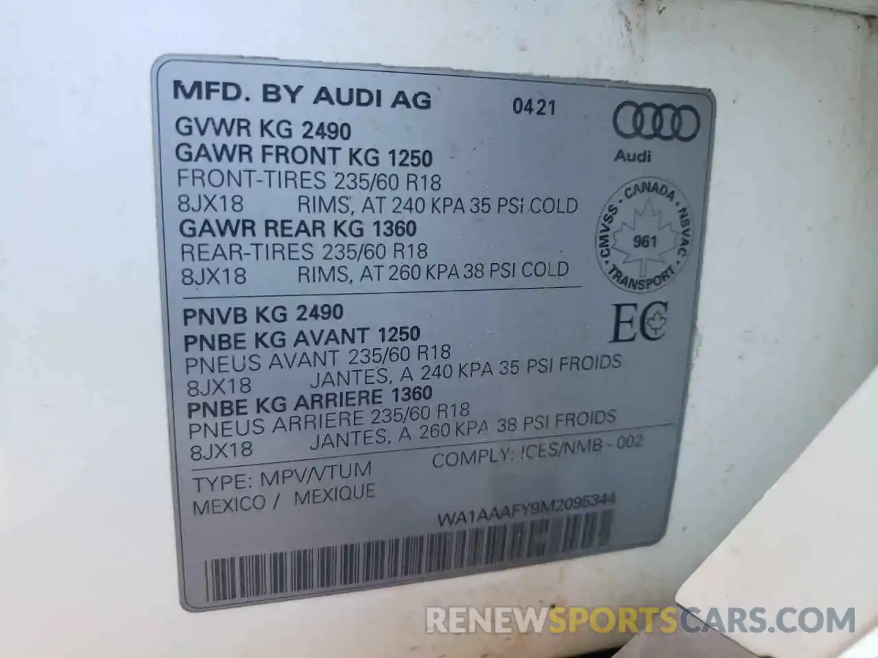 10 Photograph of a damaged car WA1AAAFY9M2095344 AUDI Q5 2021