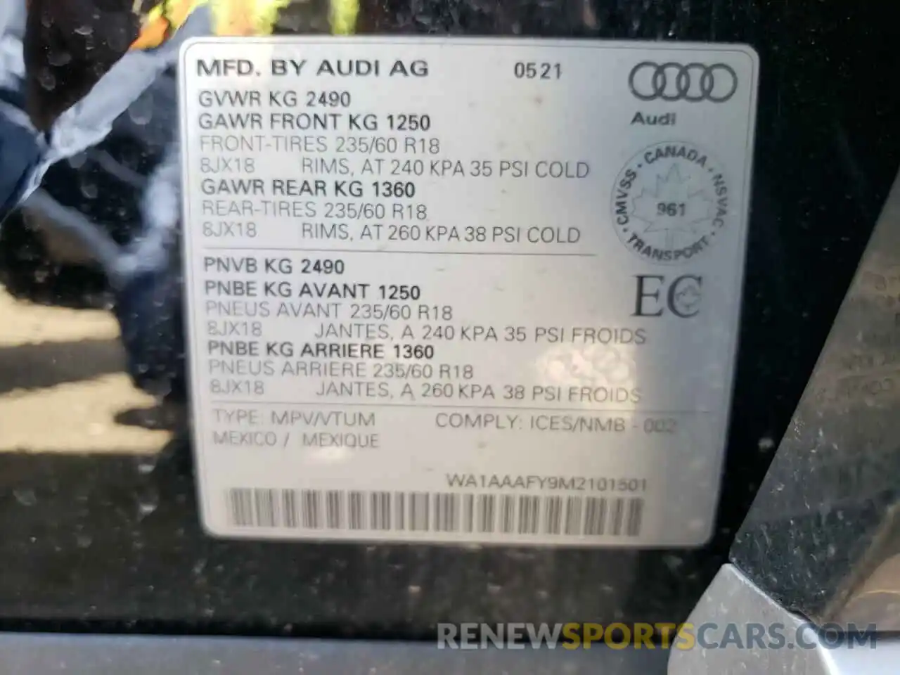 10 Photograph of a damaged car WA1AAAFY9M2101501 AUDI Q5 2021