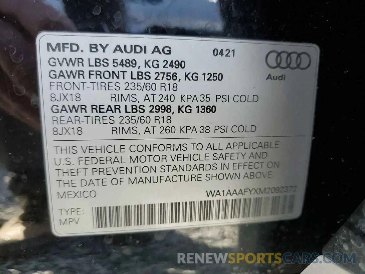 13 Photograph of a damaged car WA1AAAFYXM2092372 AUDI Q5 2021