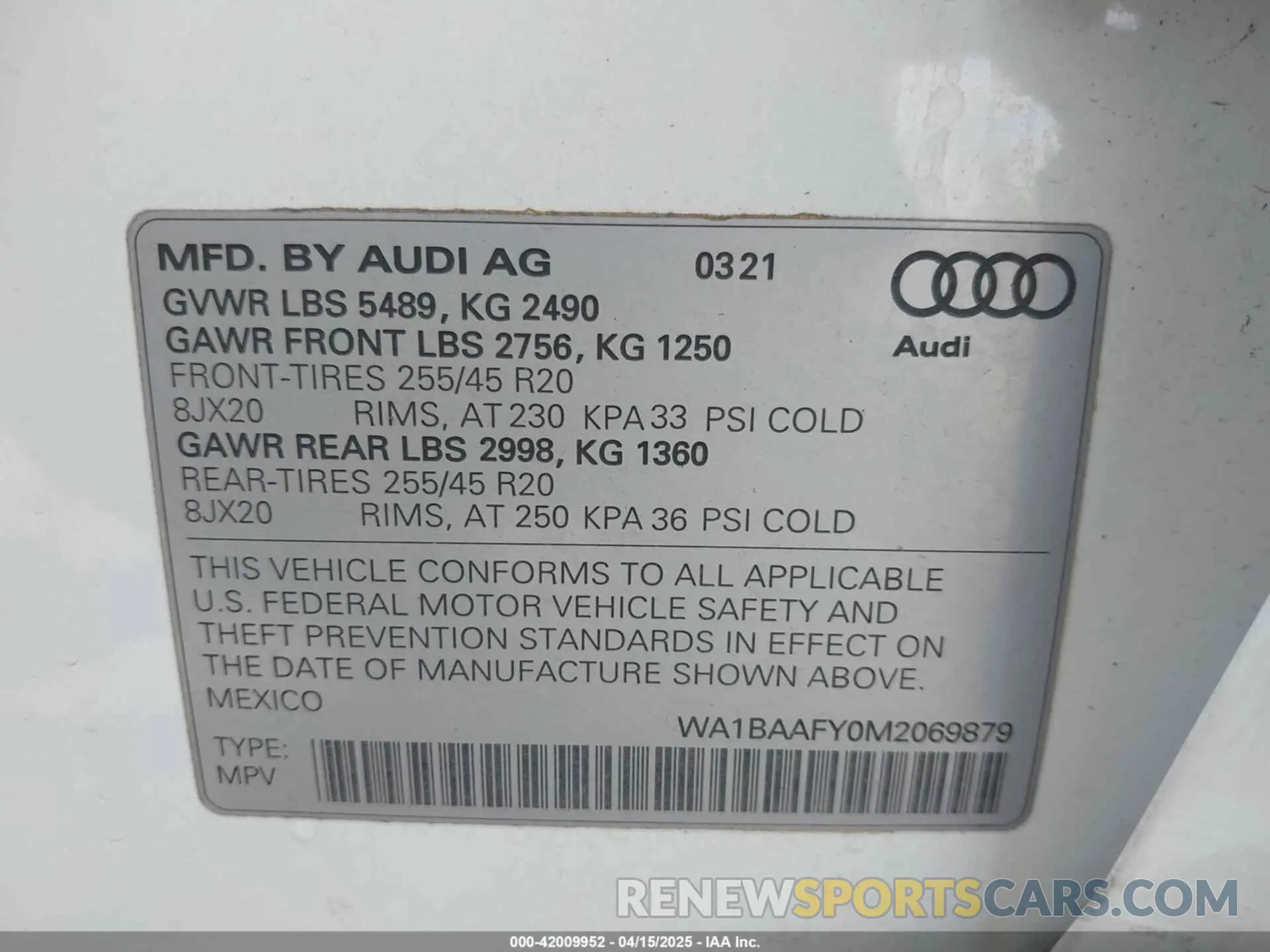 9 Photograph of a damaged car WA1BAAFY0M2069879 AUDI Q5 2021
