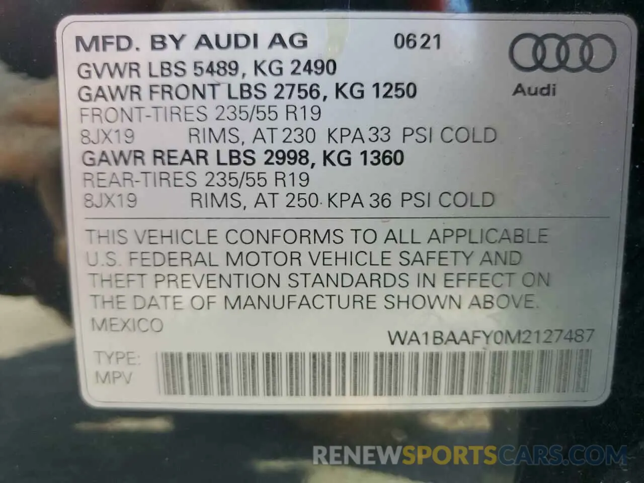 14 Photograph of a damaged car WA1BAAFY0M2127487 AUDI Q5 2021