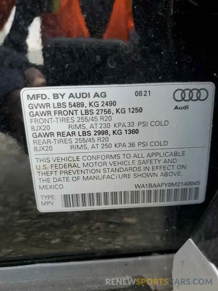13 Photograph of a damaged car WA1BAAFY0M2140045 AUDI Q5 2021