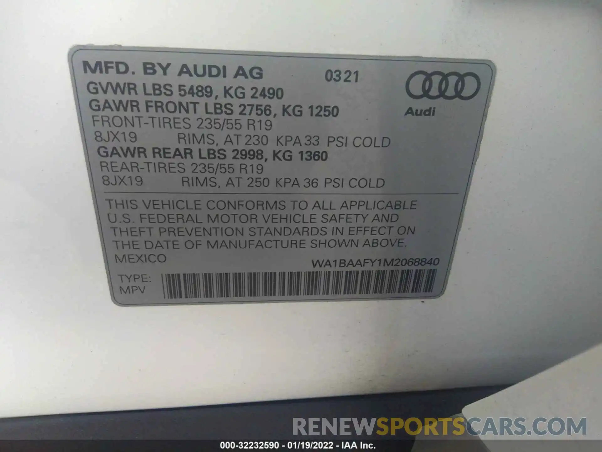 9 Photograph of a damaged car WA1BAAFY1M2068840 AUDI Q5 2021