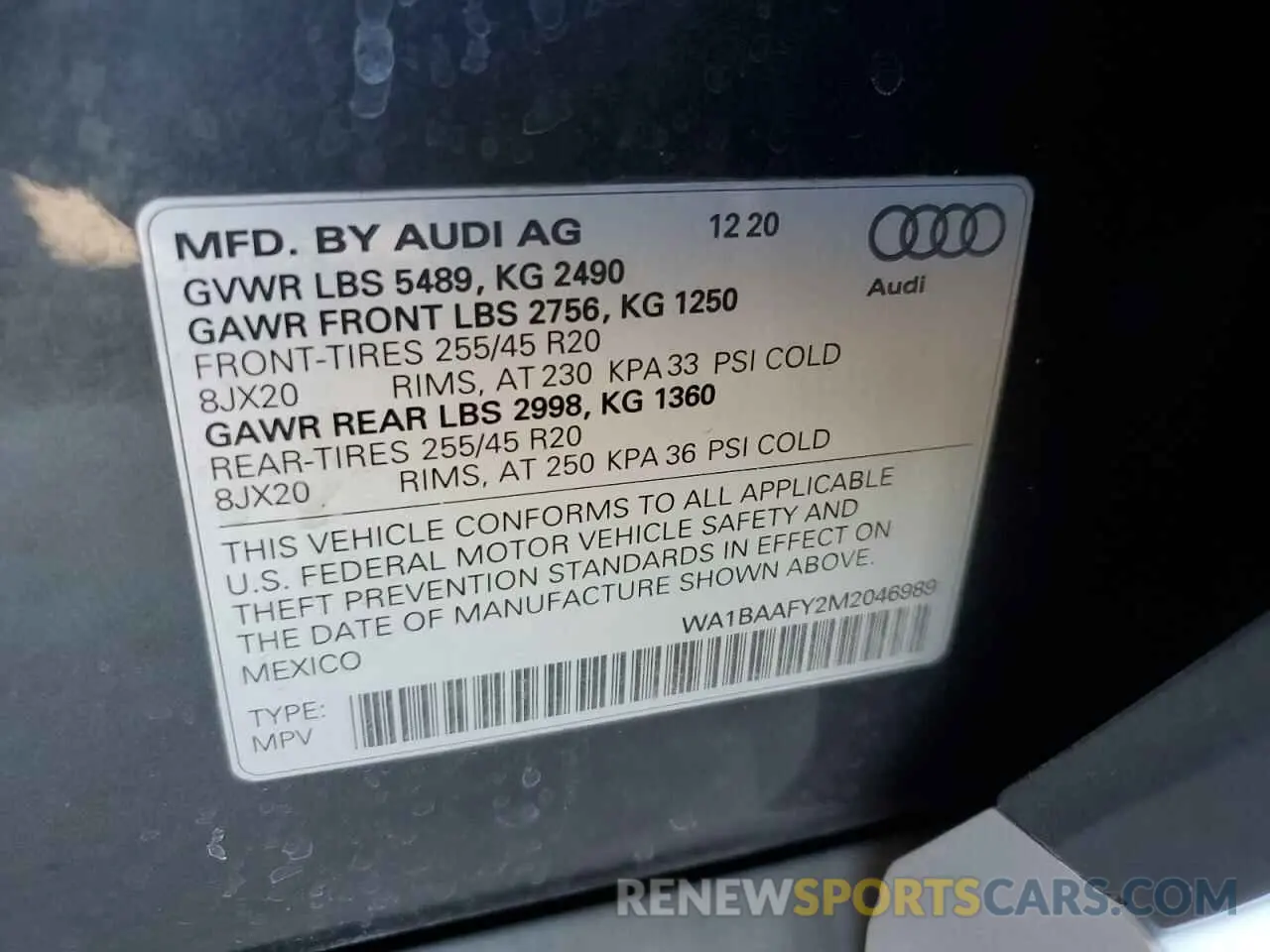 14 Photograph of a damaged car WA1BAAFY2M2046989 AUDI Q5 2021