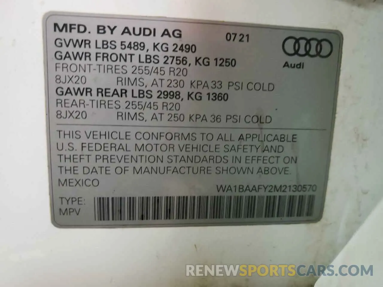 13 Photograph of a damaged car WA1BAAFY2M2130570 AUDI Q5 2021
