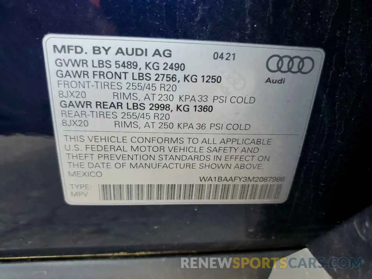 10 Photograph of a damaged car WA1BAAFY3M2087986 AUDI Q5 2021