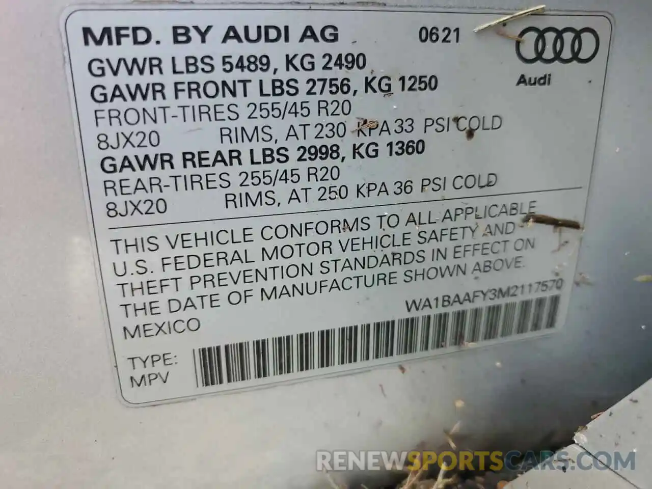 10 Photograph of a damaged car WA1BAAFY3M2117570 AUDI Q5 2021