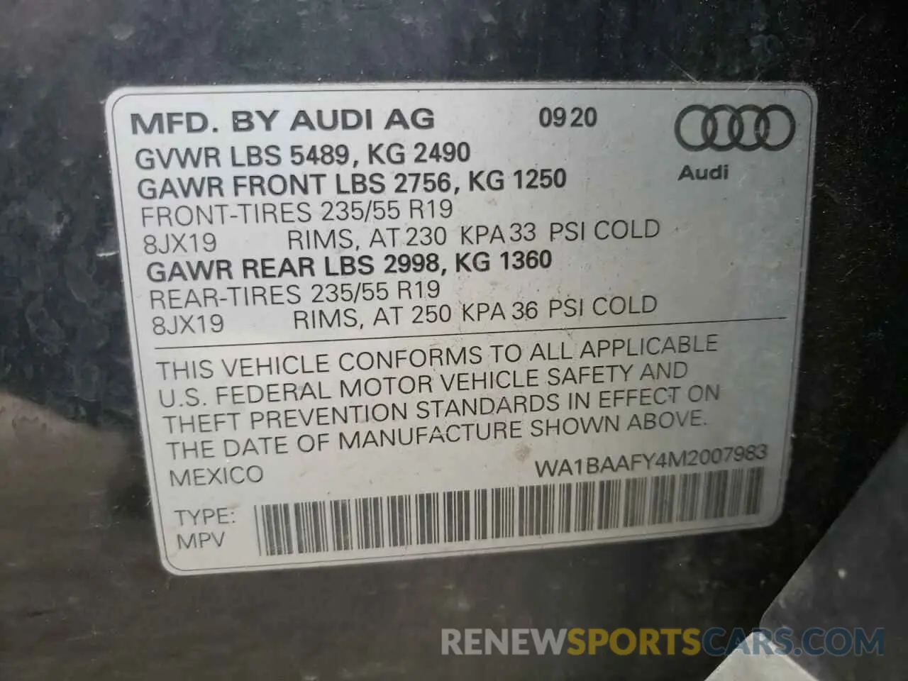 10 Photograph of a damaged car WA1BAAFY4M2007983 AUDI Q5 2021