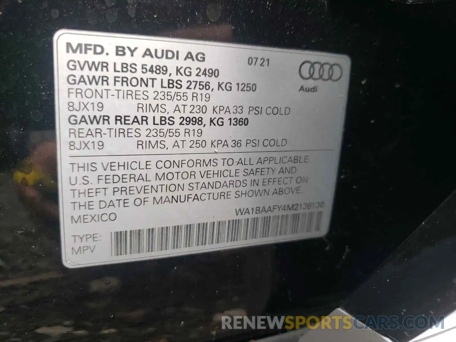 10 Photograph of a damaged car WA1BAAFY4M2136130 AUDI Q5 2021