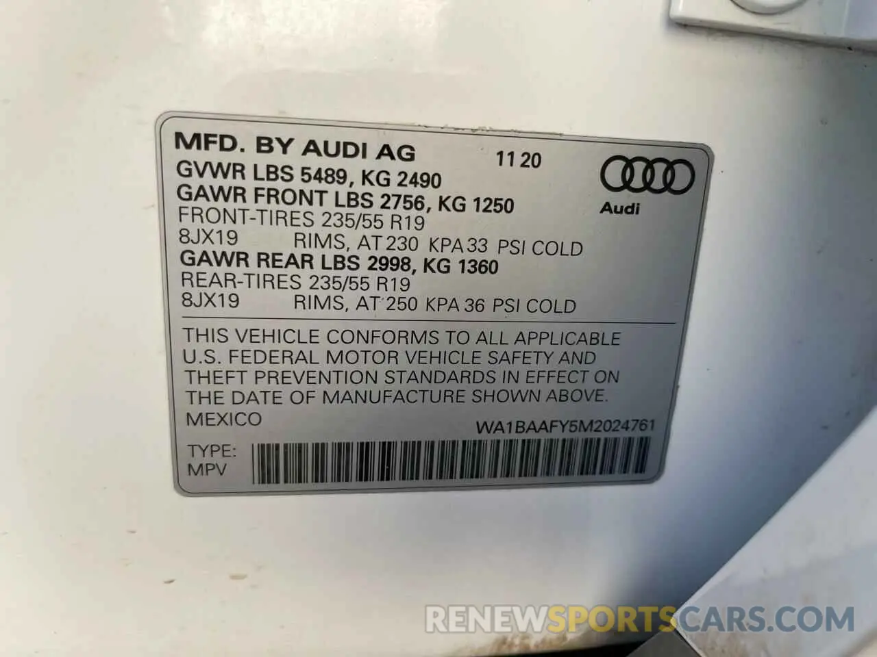 10 Photograph of a damaged car WA1BAAFY5M2024761 AUDI Q5 2021