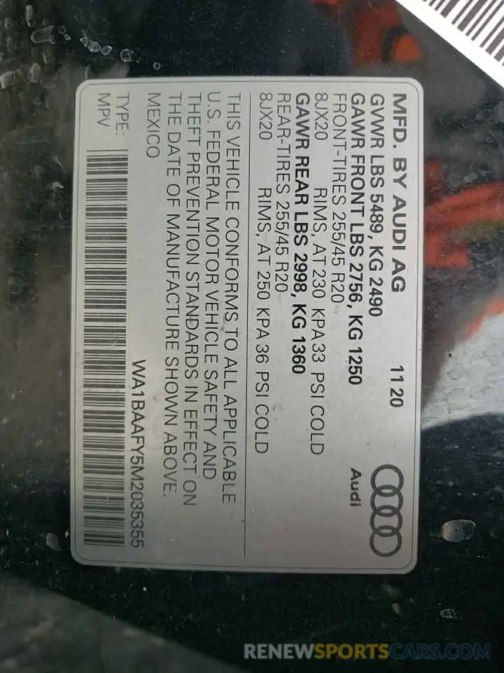 13 Photograph of a damaged car WA1BAAFY5M2035355 AUDI Q5 2021