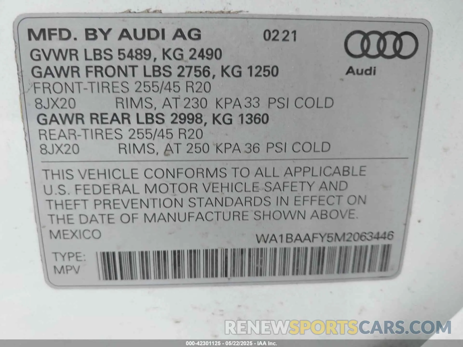 9 Photograph of a damaged car WA1BAAFY5M2063446 AUDI Q5 2021
