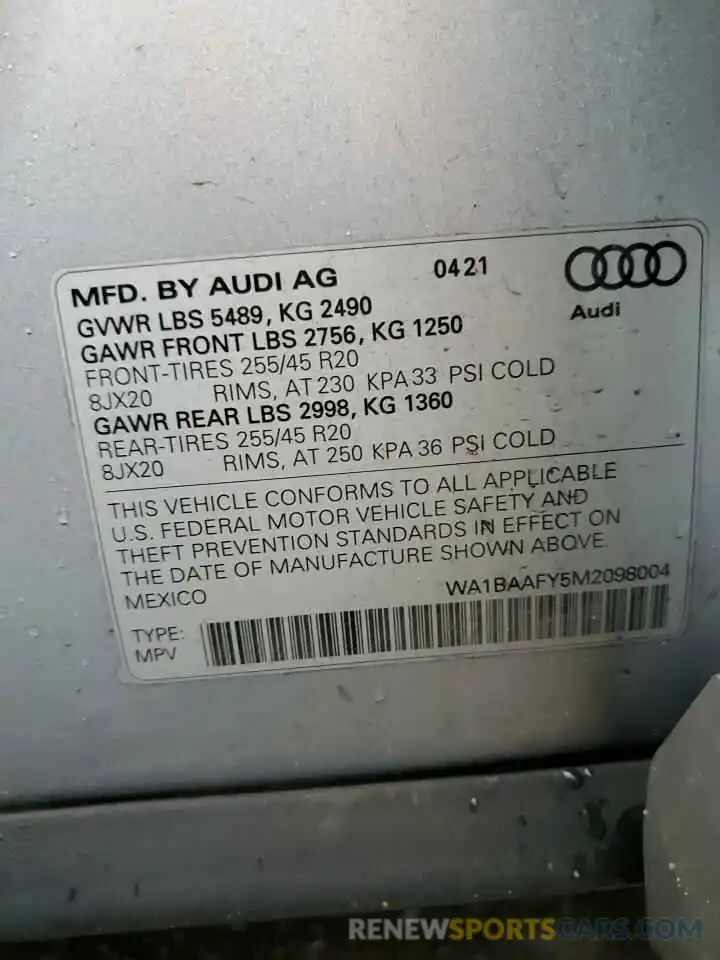 13 Photograph of a damaged car WA1BAAFY5M2098004 AUDI Q5 2021