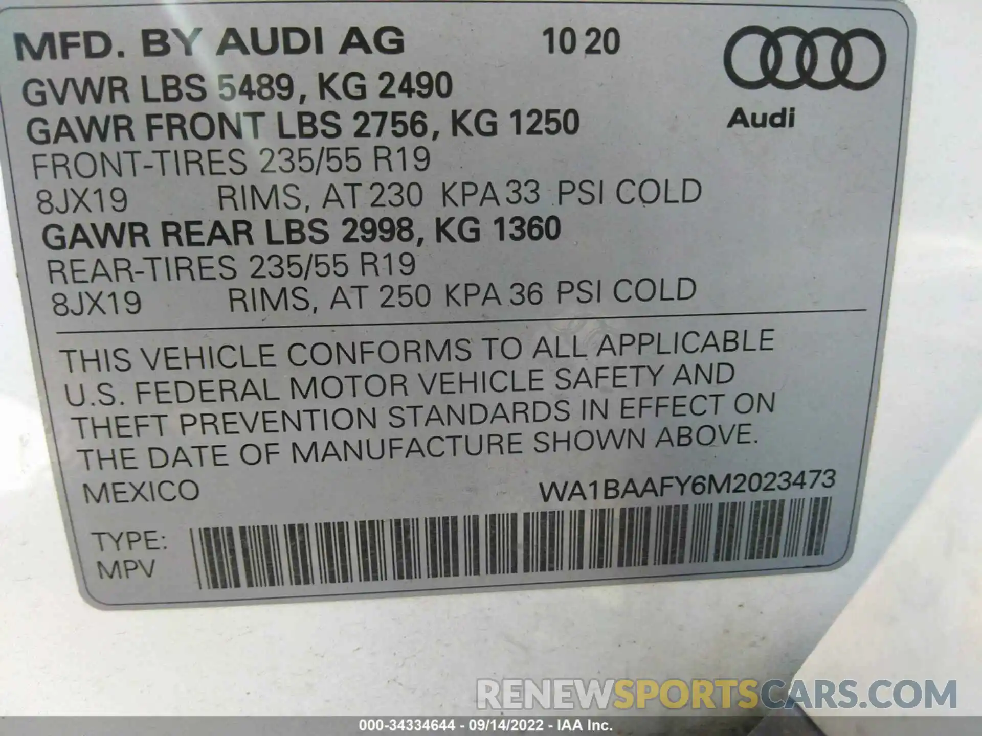 9 Photograph of a damaged car WA1BAAFY6M2023473 AUDI Q5 2021