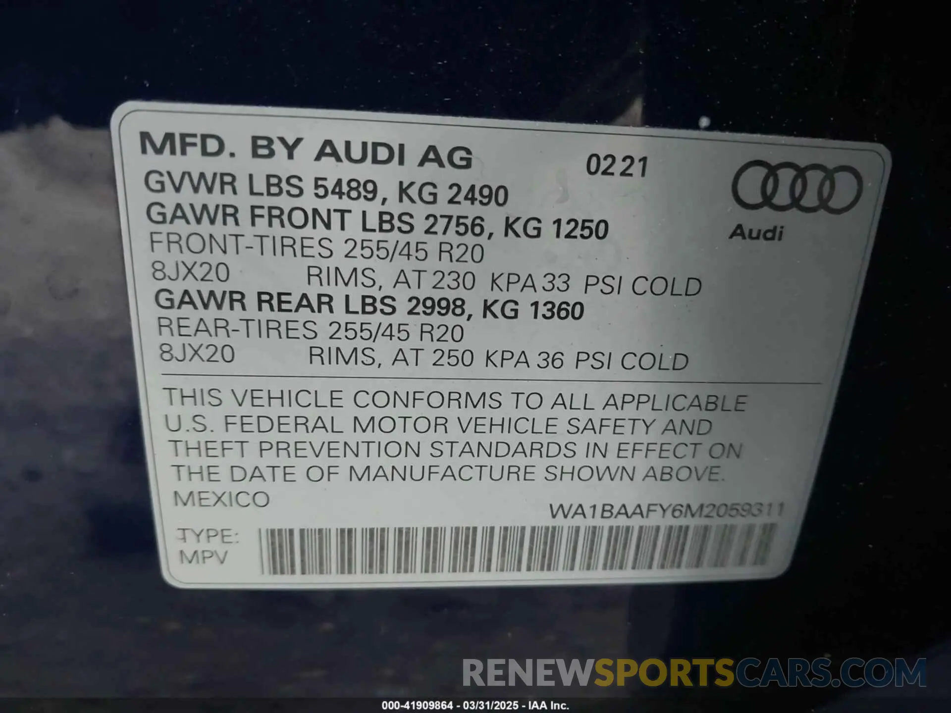9 Photograph of a damaged car WA1BAAFY6M2059311 AUDI Q5 2021