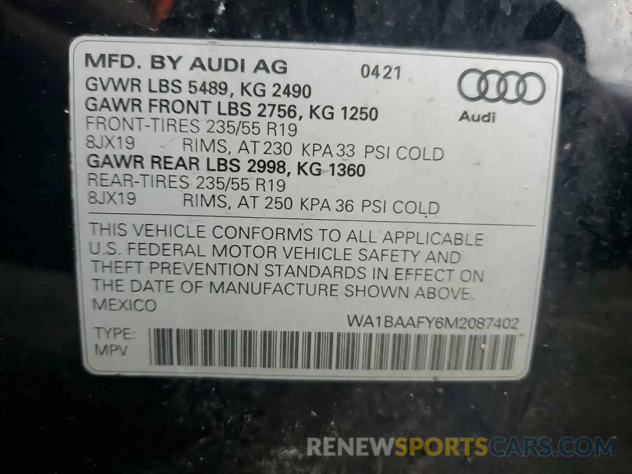 13 Photograph of a damaged car WA1BAAFY6M2087402 AUDI Q5 2021