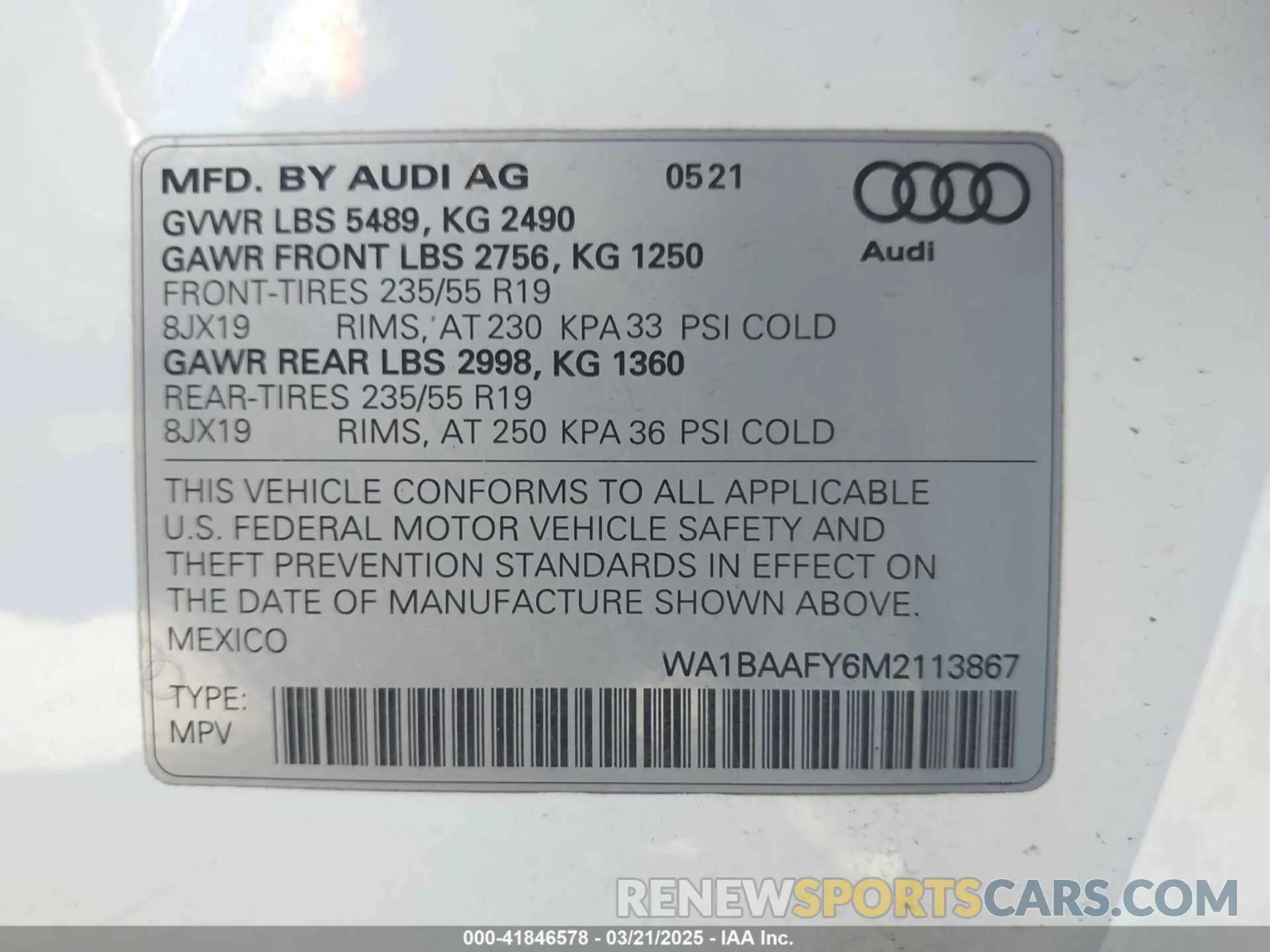 9 Photograph of a damaged car WA1BAAFY6M2113867 AUDI Q5 2021