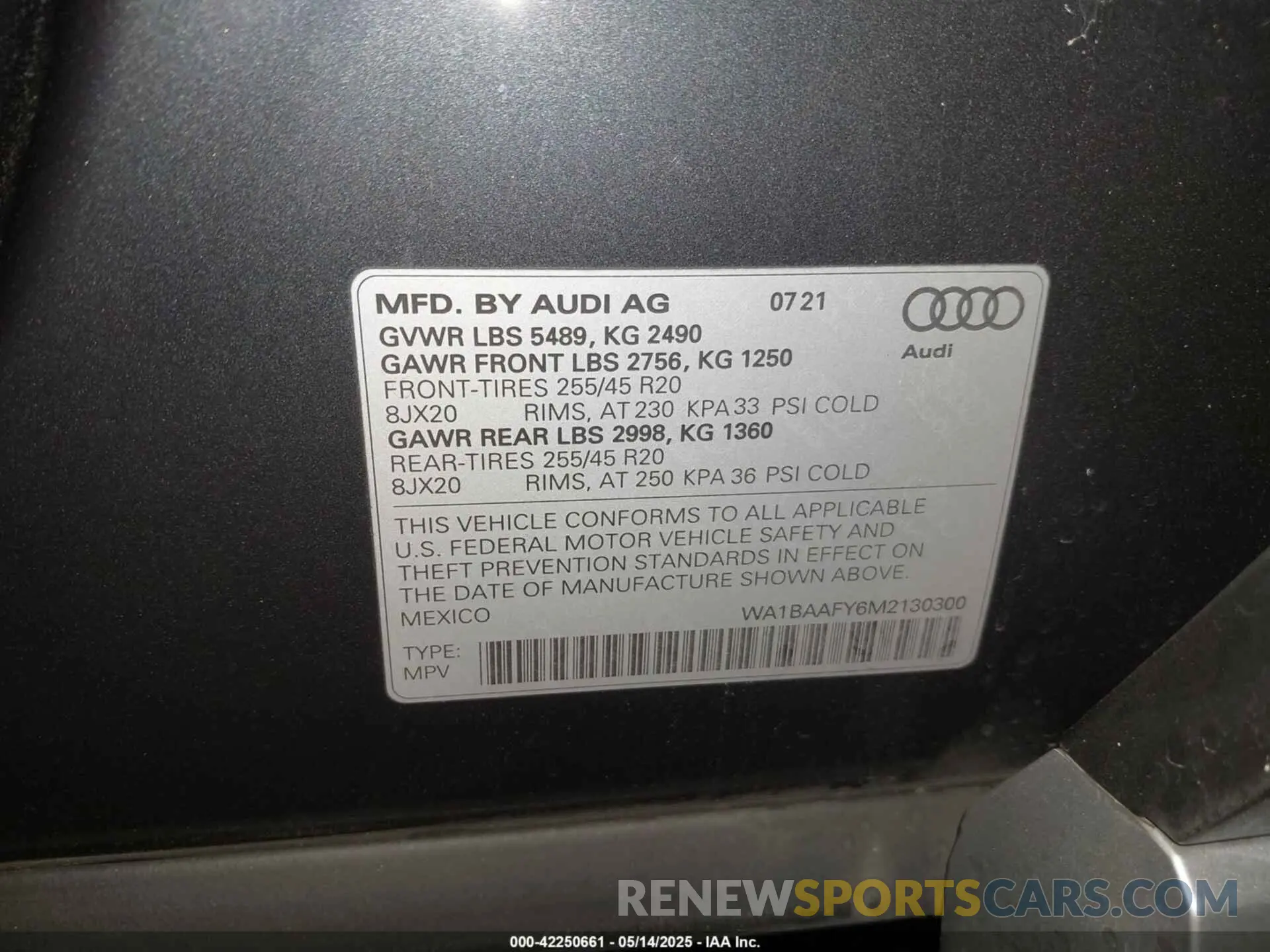 9 Photograph of a damaged car WA1BAAFY6M2130300 AUDI Q5 2021