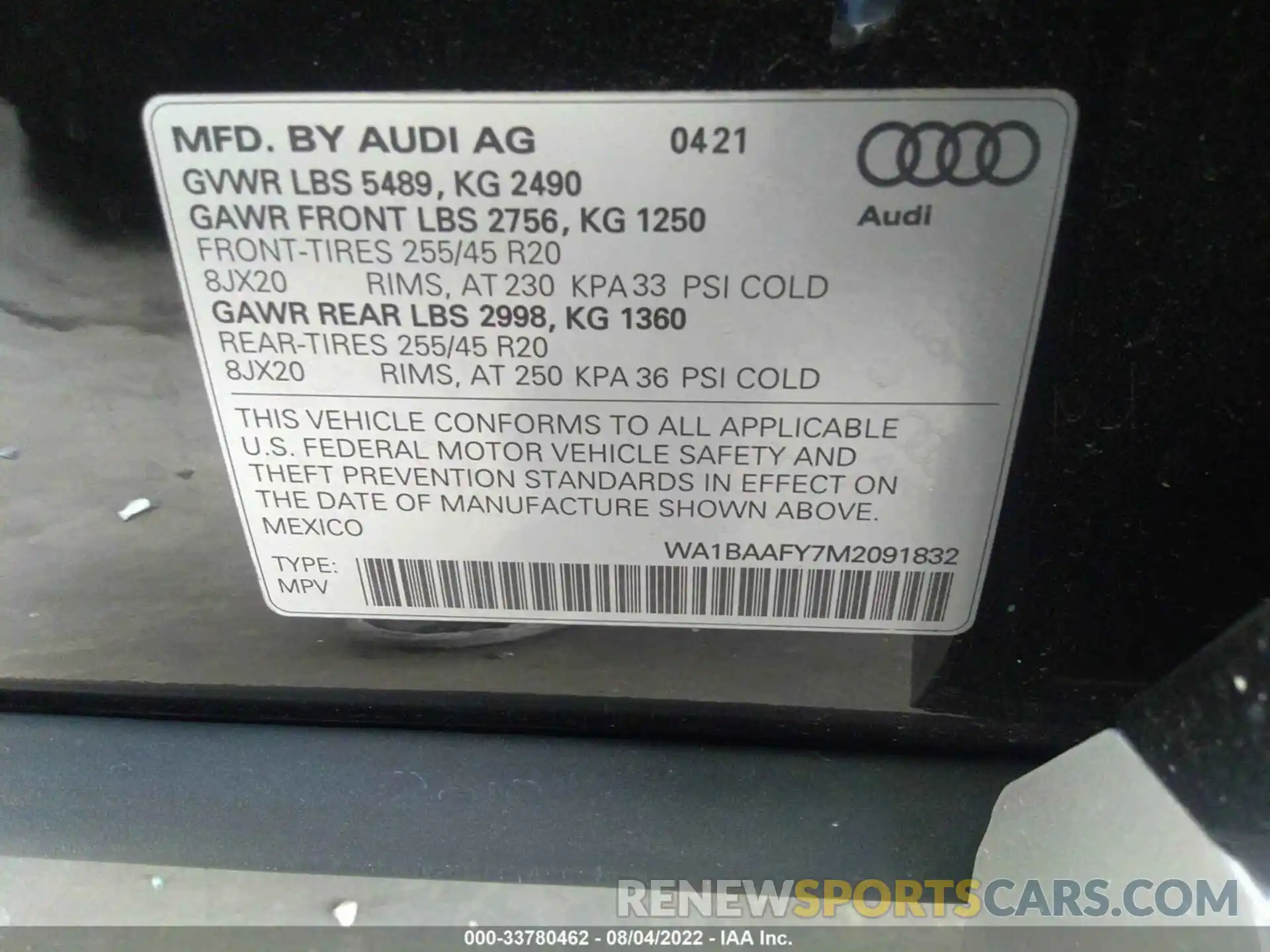 9 Photograph of a damaged car WA1BAAFY7M2091832 AUDI Q5 2021