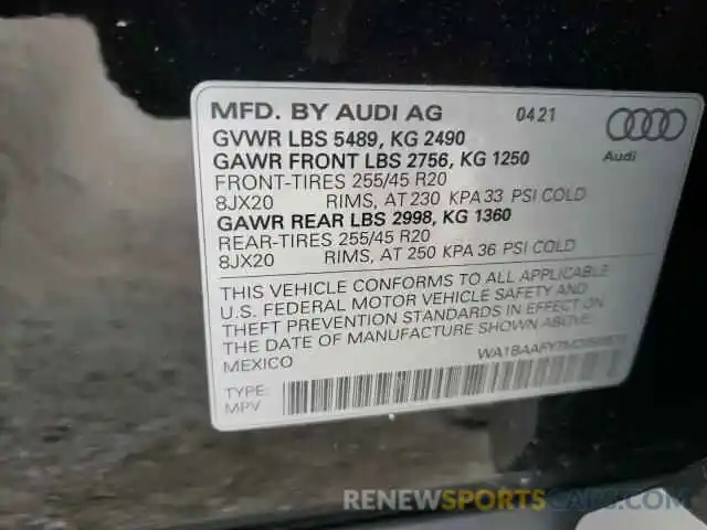 10 Photograph of a damaged car WA1BAAFY7M2095573 AUDI Q5 2021