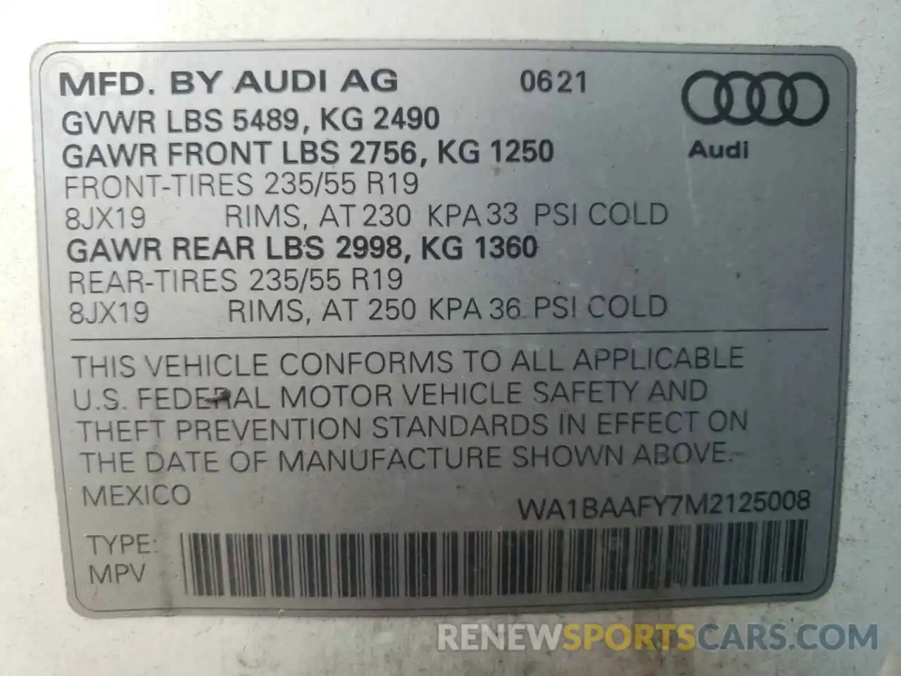 10 Photograph of a damaged car WA1BAAFY7M2125008 AUDI Q5 2021