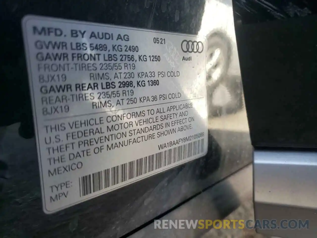 10 Photograph of a damaged car WA1BAAFY8M2105088 AUDI Q5 2021